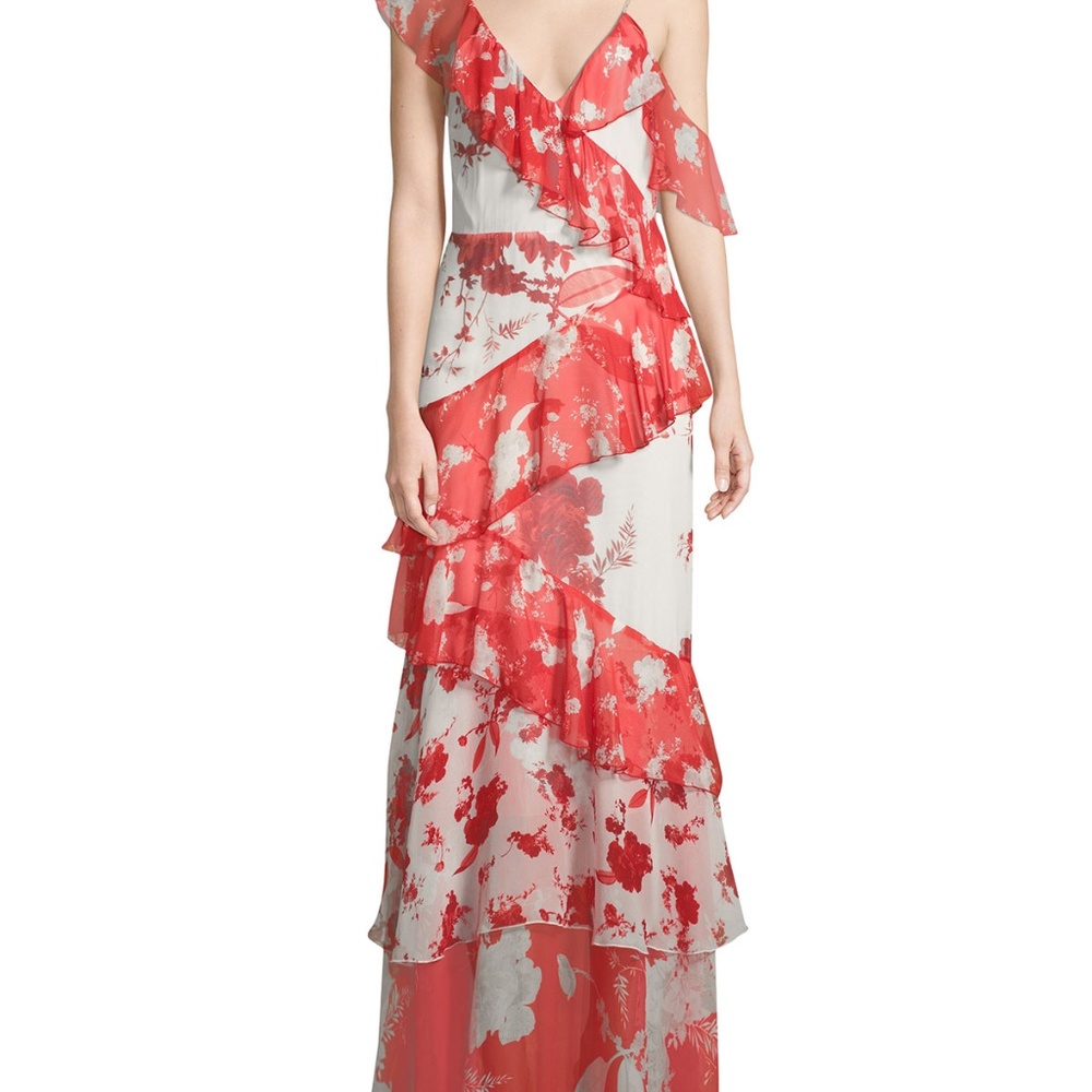 Alice + Olivia Olympia Silk Ruffle Maxi Dress Sz 0